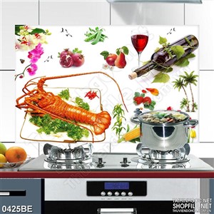 Tranh đĩa tôm hùm trên bàn ăn treo bếp