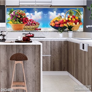 Tranh treo bếp chiếc bàn đầy trái cây ngoài trời