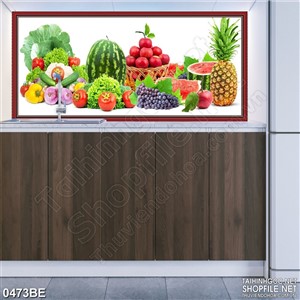Tranh bàn trái cây xanh tươi treo bếp