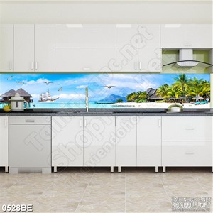 Tranh psd cánh chim hải âu trên biển xanh treo bếp