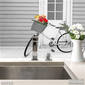 Tranh giỏ xe đạp đầy hoa in bếp