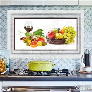 Tranh psd treo bếp rượu vang và trái cây