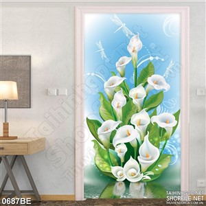 Tranh những bông hoa sứ trắng treo bếp