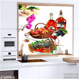 Tranh psd bếp đĩa tôm hùm tươi trên bàn ăn