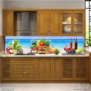 Tranh psd bếp giỏ trái cây tươi trong làn nước