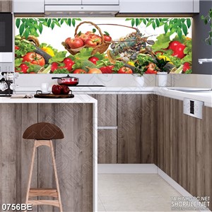 Tranh psd bếp rau củ quả bên hải sản tươi sống