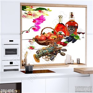 Tranh psd bếp chai rượu ngoại trên bàn ăn