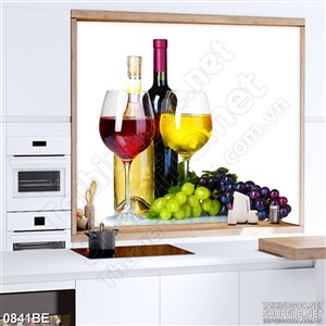 Tranh bếp ly rượu nho dán tường