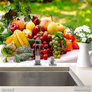 Tranh dán bếp chiếc bàn đầy trái cây thơm ngon