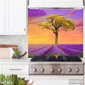 Tranh 3d bếp cây cao trên đồng hoa tím