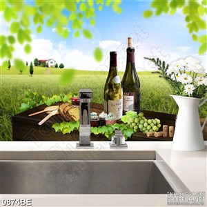 Tranh psd bếp rượu vang trên đồng cỏ xanh