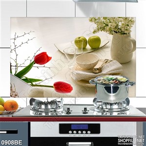 Tranh chiếc bàn ăn đầy hoa treo bếp
