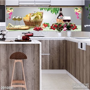 Tranh psd bếp chiếc giỏ bánh ngọt và trái cây