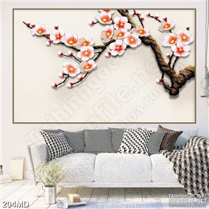 Tranh cành đào nở rộ in uv dán tường