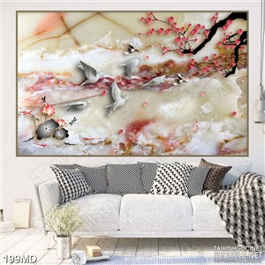 Tranh in uv đàn chim trắng bên cành hoa đào