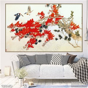 Tranh cành đào khoe sắc đỏ rực đón xuân 3d