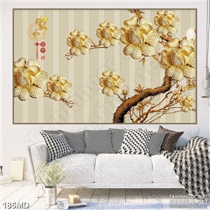 Tranh bức tường hoa mai vàng in canvas