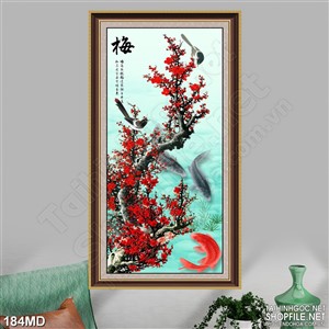 Tranh cành đào nở rộ và những chú chim in uv