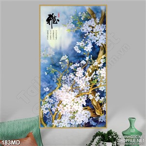 Tranh cây đào khoe sắc trắng trong đêm psd