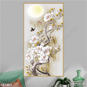 Tranh cành mai khoe sắc dưới ánh trăng in canvas