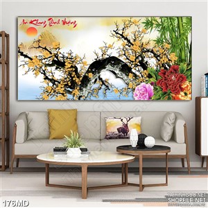 Tranh cành mai vàng trên sông đón tết