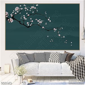 Tranh cành đào nở rộ in uv