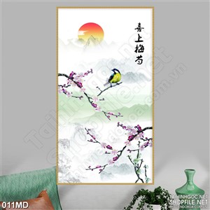 Tranh cành đào trên núi in uv