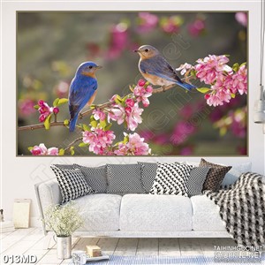 Tranh đàn chim trên cành đào tết