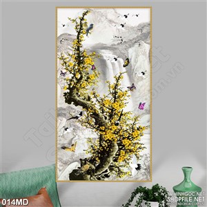 Tranh psd cành mai vàng trang trí