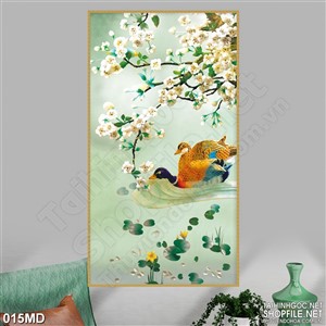 Tranh psd cành đào trắng đón xuân