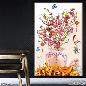 Tranh psd cành đào trang trí căn phòng