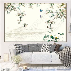 Tranh psd cành hoa đào trắng đón xuân