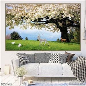 Tranh cây đào nổ rộ sắc trắng psd nghệ thuật