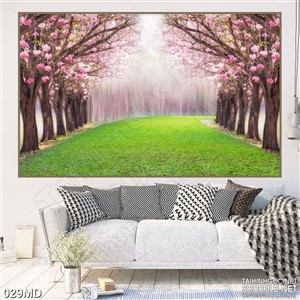 Tranh hai hàng đào khoe sắc in canvas