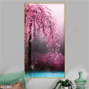 Tranh psd cây hoa đào khoe sắc hồng đón xuân