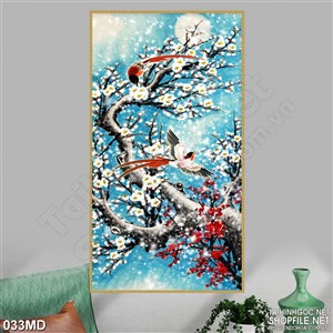 Tranh in uv cành hoa đào trong tuyết trắng