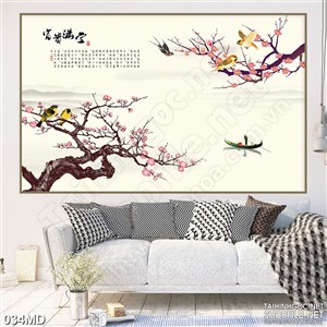 Tranh 3d cành hoa đào khoe sắc hồng