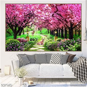 Tranh rừng hoa đào khoe sắc in canvas
