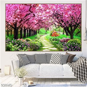 Tranh rừng hoa đào khoe sắc hồng
