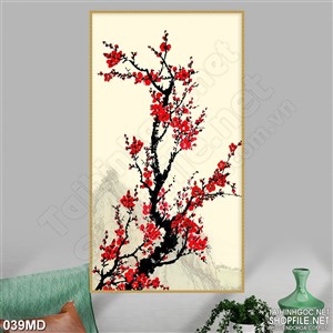 Tranh psd cành đào trang trí phòng