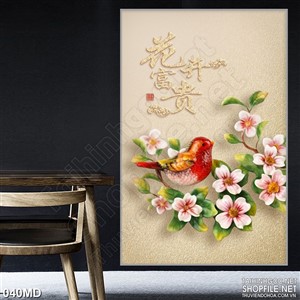 Tranh psd cành hoa đào đón xuân