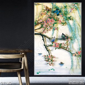 Tranh in uv cành hoa đào trong rừng