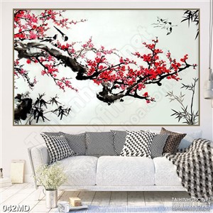 Tranh 3d cành đào đỏ khoe sắc