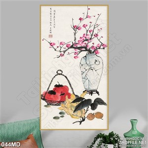 Tranh bình hoa đào nở rộ in uv