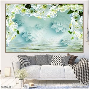 Tranh in uv cành mai vàng trên mặt nước