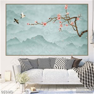 Tranh cành đào trên những ngọn núi in canvas