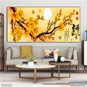 Tranh 3d cành mai vàng khoe sắc dưới trăng