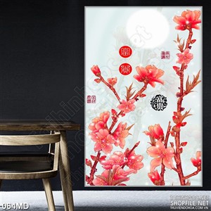 Tranh psd cành đào thắm đón xuân