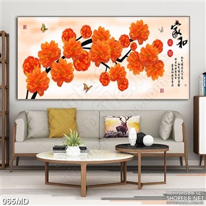 Tranh in uv cành hoa đào nở rộ trong nắng