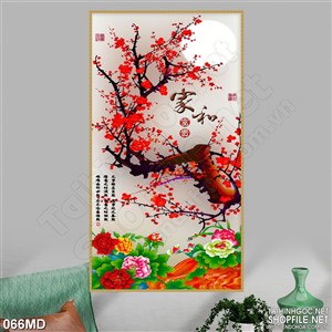 Tranh 3d cành hoa đào khoe sắc treo tường